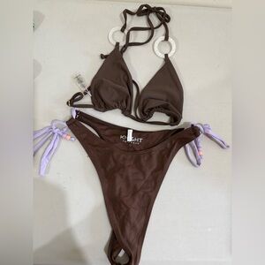 KNIGHT Knight Swim Brown Triangle Bikini with Lilac Tie Accents